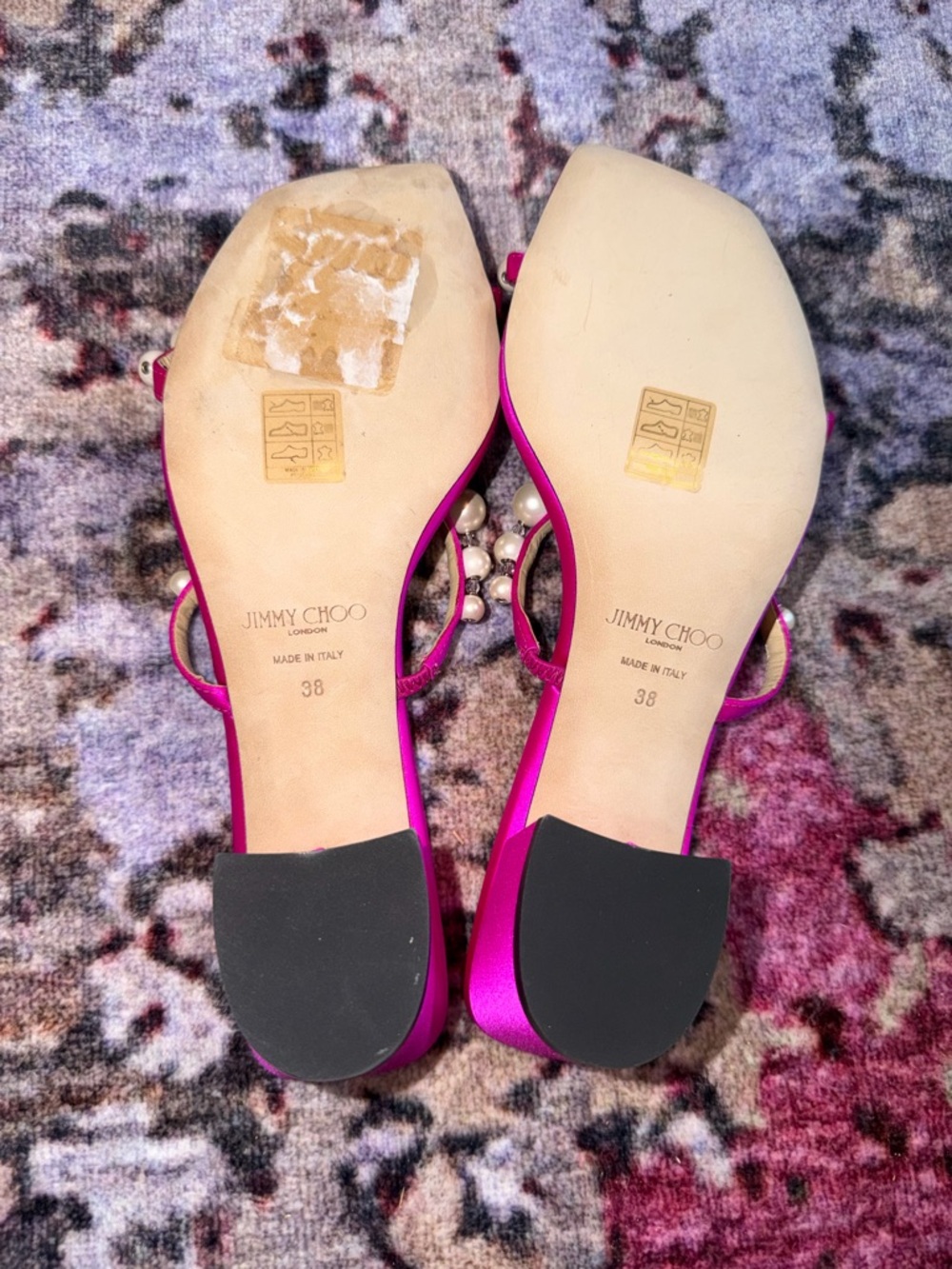 Jimmy Choo Amara 45 Satin Sandal Pink size 38 brand new never worn pearl accent - Picture 10 of 14